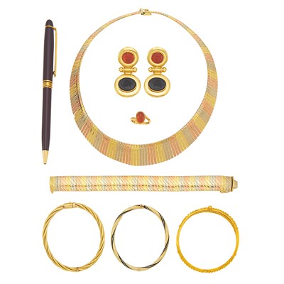 Lot 2036 - Group of Tricolor Gold Jewelry and Pen