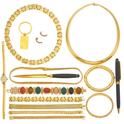 Lot 2135 - Group of Gold, Low Karat Gold, Gold-Filled and Metal Jewelry and Pen and Letter Opener