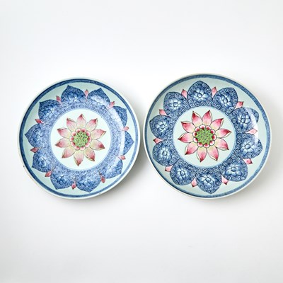 Lot 256 - A Pair of Chinese Enameled Blue and White Porcelain Lotus Dishes