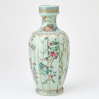 Lot 225 - A Chinese Enameled Celadon Glazed Porcelain Vase