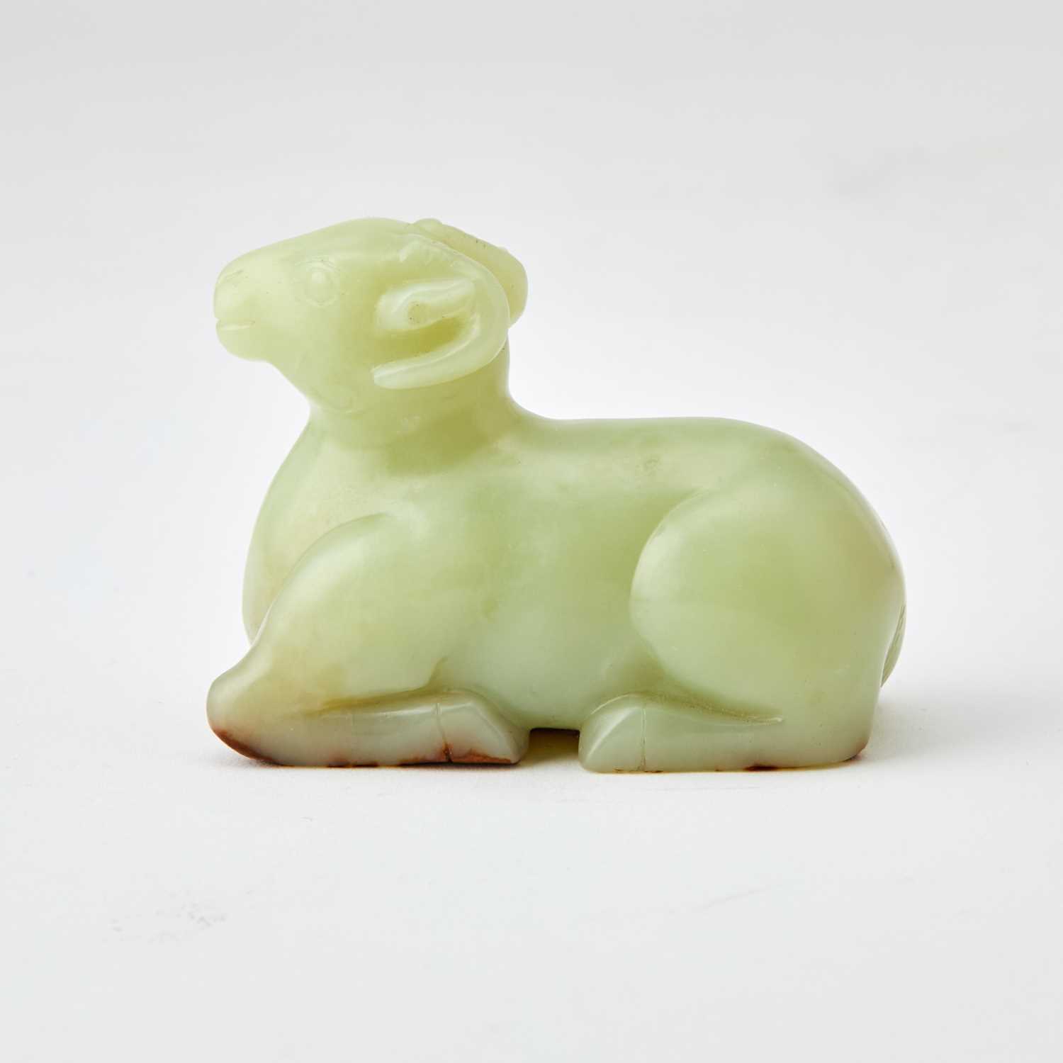 Lot 39 - A Chinese Yellow Jade Carving of a Ram