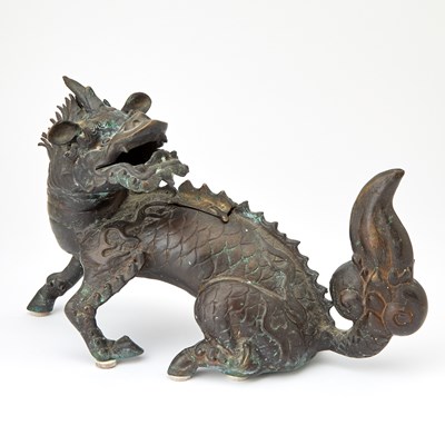 Lot 108 - A Chinese Bronze Qilin Censer