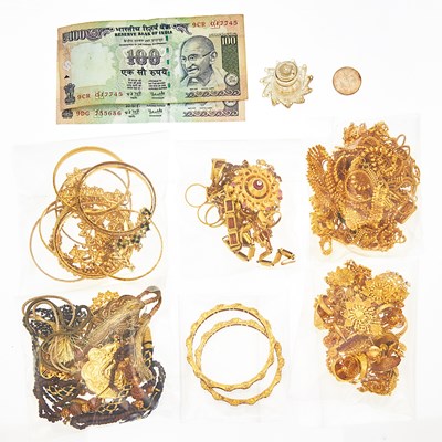 Lot 2139 - Group of High Karat Gold, Gold, Gold-Filled and Silver Jewelry and Foreign Banknotes