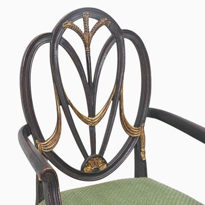 Lot 172 - Set of Six Regency Style Painted and Parcel Gilt Dining Chairs