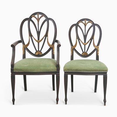 Lot 172 - Set of Six Regency Style Painted and Parcel Gilt Dining Chairs