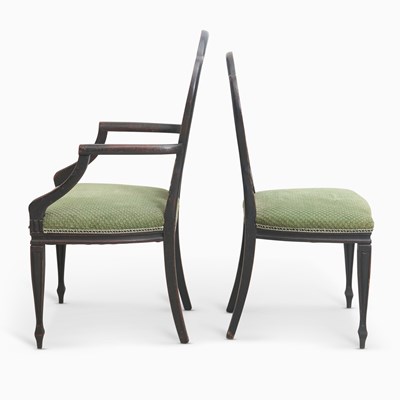 Lot 172 - Set of Six Regency Style Painted and Parcel Gilt Dining Chairs