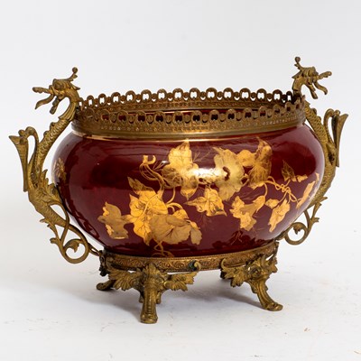 Lot 46 - Brass Mounted Porcelain Footed Planter