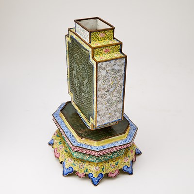 Lot 82 - A Chinese Jade-Inset Canton Enamel Lantern on Stand