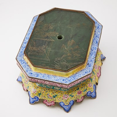 Lot 82 - A Chinese Jade-Inset Canton Enamel Lantern on Stand