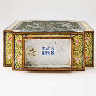 Lot 82 - A Chinese Jade-Inset Canton Enamel Lantern on Stand