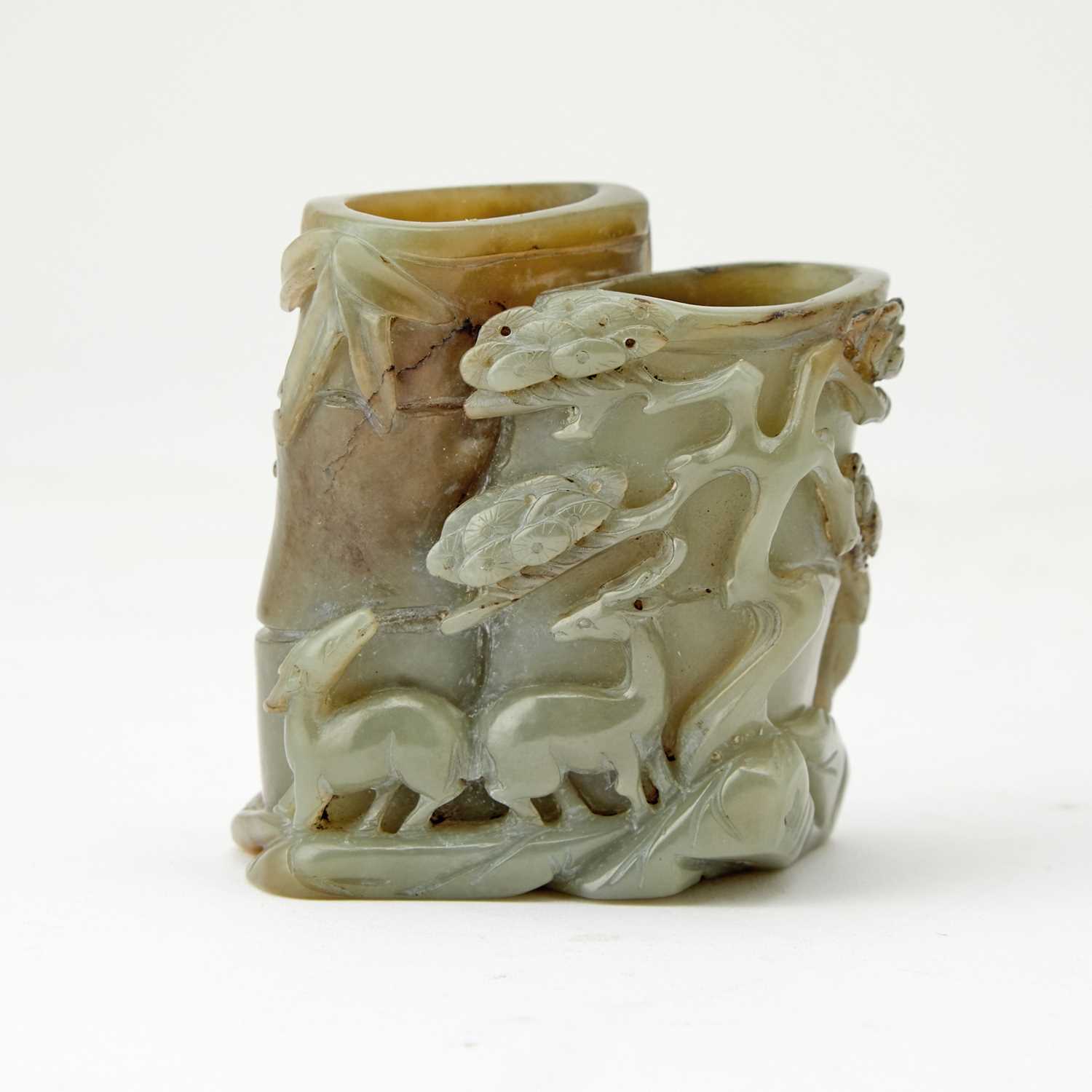 Lot 41 - A Chinese Carved Celadon Jade Double Vase