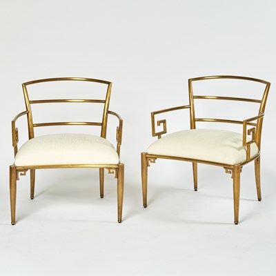 Lot 309 - Pair of Mastercraft Greek Key Style Brass Armchairs