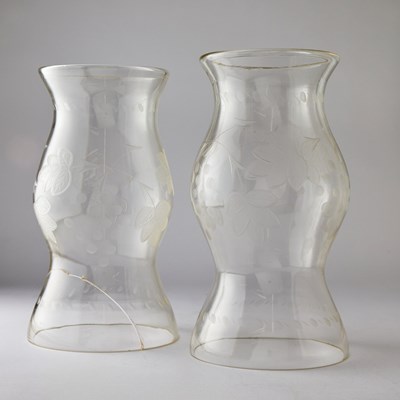 Lot 312 - Pair of Etched Glass Hurricane Shades