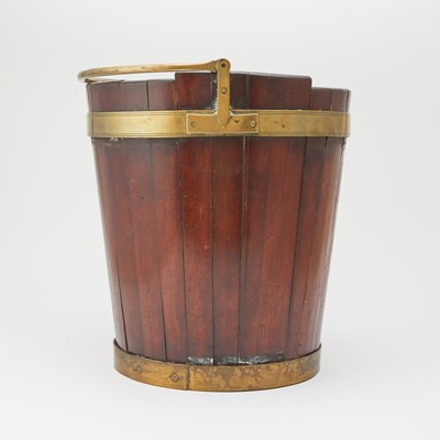 Lot 313 - Pair of Iron Scrolled Arm Andirons Together with a Mahogany and Brass Coal Bucket