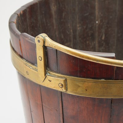 Lot 313 - Pair of Iron Scrolled Arm Andirons Together with a Mahogany and Brass Coal Bucket