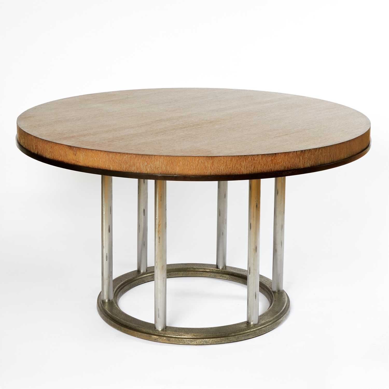 Lot 316 - Modern Stained Wood and Steel Circular Dining Table