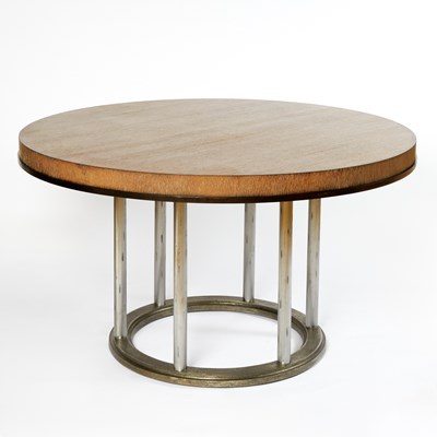 Lot 341 - Modern Stained Wood and Steel Circular Dining Table