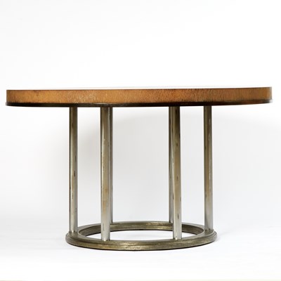 Lot 316 - Modern Stained Wood and Steel Circular Dining Table