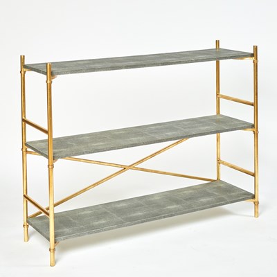 Lot 318 - Pair of Faux Shagreen and Gilt-Metal Open Bookshelves