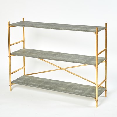 Lot 318 - Pair of Faux Shagreen and Gilt-Metal Open Bookshelves