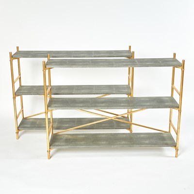 Lot 318 - Pair of Faux Shagreen and Gilt-Metal Open Bookshelves