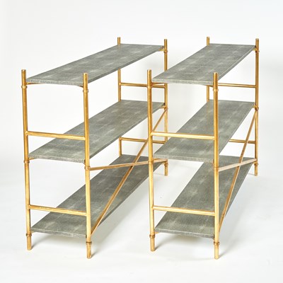 Lot 318 - Pair of Faux Shagreen and Gilt-Metal Open Bookshelves