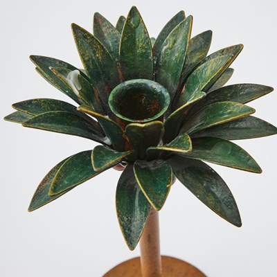 Lot 317 - Pair of Tole Monkey-Form Candlesticks Together with a Pair of Palm Tree Candlesticks