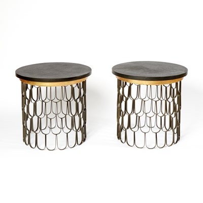 Lot 325 - Pair of Fish Scale Style Stone and Iron End Tables