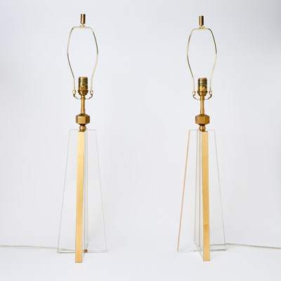 Lot 322 - Pair of Glass and Parcel-Gilt Tables Lamp