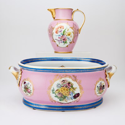 Lot 77 - Sevres Style Porcelain Footbath and Pitcher