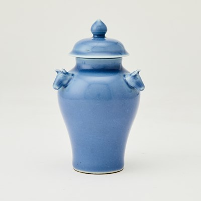 Lot 275 - A Small Chinese Sky Blue Glazed Porcelain Vase and Cover