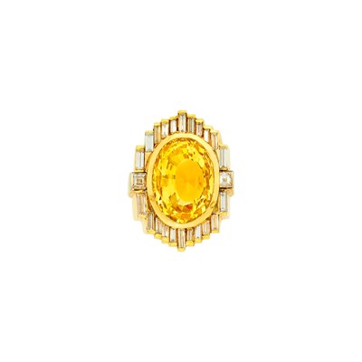 Lot 1156 - Gold, Yellow Sapphire and Diamond Ring