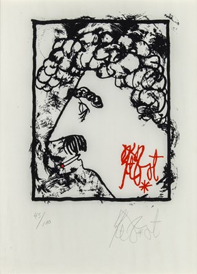 Lot 90 - A large Kurt Vonnegut signed self portrait