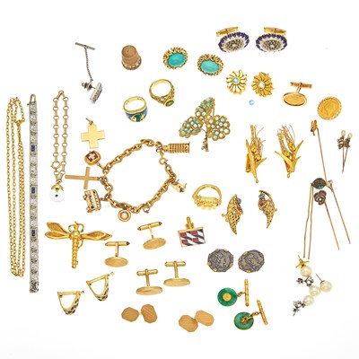 Lot 2133 - Group of Gold, Low Karat Gold, Gold-Filled, Metal, Diamond and Colored Stone Jewelry and Costume Jewelry