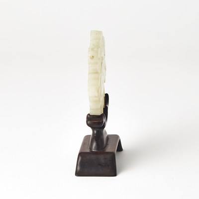 Lot 26 - A Chinese Carved Jade Plaque of a Flower and Stand