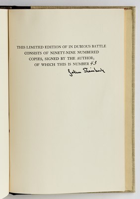 Lot 800 - Steinbeck's In Dubious Battle, one of 99 signed copies