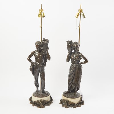 Lot 1098 - Pair of Patinated Bronze Figures on Marble and Bronze Stands