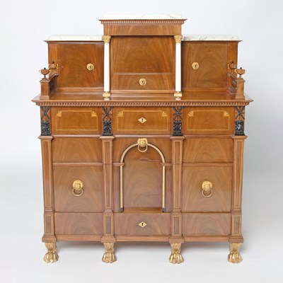 Lot 567 - Swedish Karl Johan Gilt-Bronze and Marble Mounted Parcel Ebonized Mahogany Bureau-Cabinet