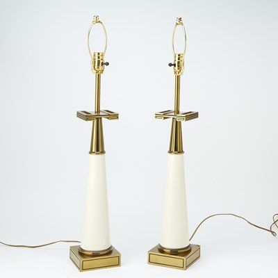 Lot 715 - Pair of Glass and Gilt-Metal Columnar Table Lamps