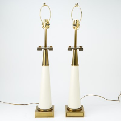 Lot 715 - Pair of Glass and Gilt-Metal Columnar Table Lamps