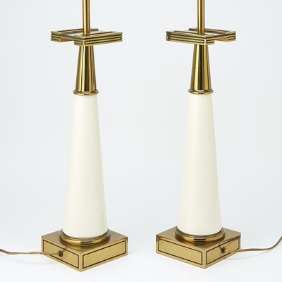 Lot 715 - Pair of Glass and Gilt-Metal Columnar Table Lamps
