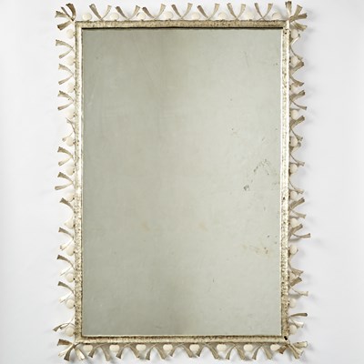 Lot 724 - Silvered and White Enameled Metal Mirror