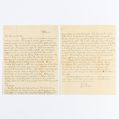 Lot 706 - An exceptional letter from John Steinbeck to Raymond Chandler acknowledging his talent as a writer