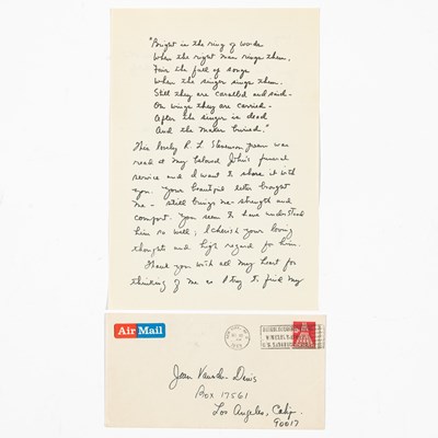 Lot 711 - A letter from Elaine Steinbeck following the death of her husband, author John Steinbeck