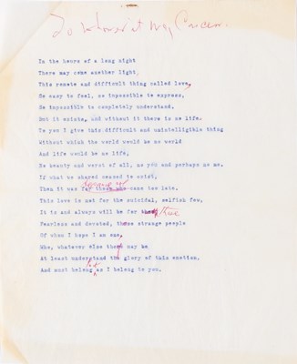 Lot 728 - An annotated draft and corrected copies of an excellent Chandler love poem