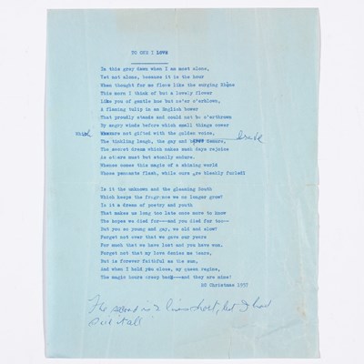 Lot 715 - Chandler to Jean: an original poem titled “To One I Love.”