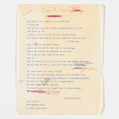 Lot 727 - Typed manuscript draft of the poem “To An Unknown Love”