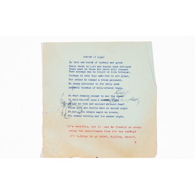 Lot 720 - Typed manuscript poem titled “Sonnet (I hope).”