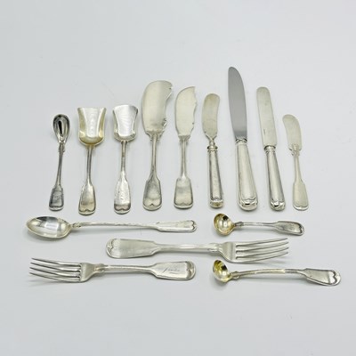 Lot 1154 - Assembled Partial Coin and Sterling Silver "Fiddle Thread" Pattern Flatware Service