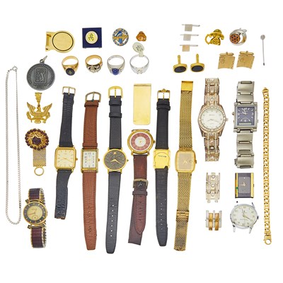 Lot 2145 - Group of United States and Foreign Coins, Group of Metal Wristwatches and Group of Gold, Low-Karat Gold, Gold-Filled and Metal Jewelry and Costume Jewelry